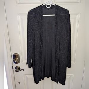 Vintage Helene Blake Black Shimmer Sparkle Long Open Cardigan USA Women's XL